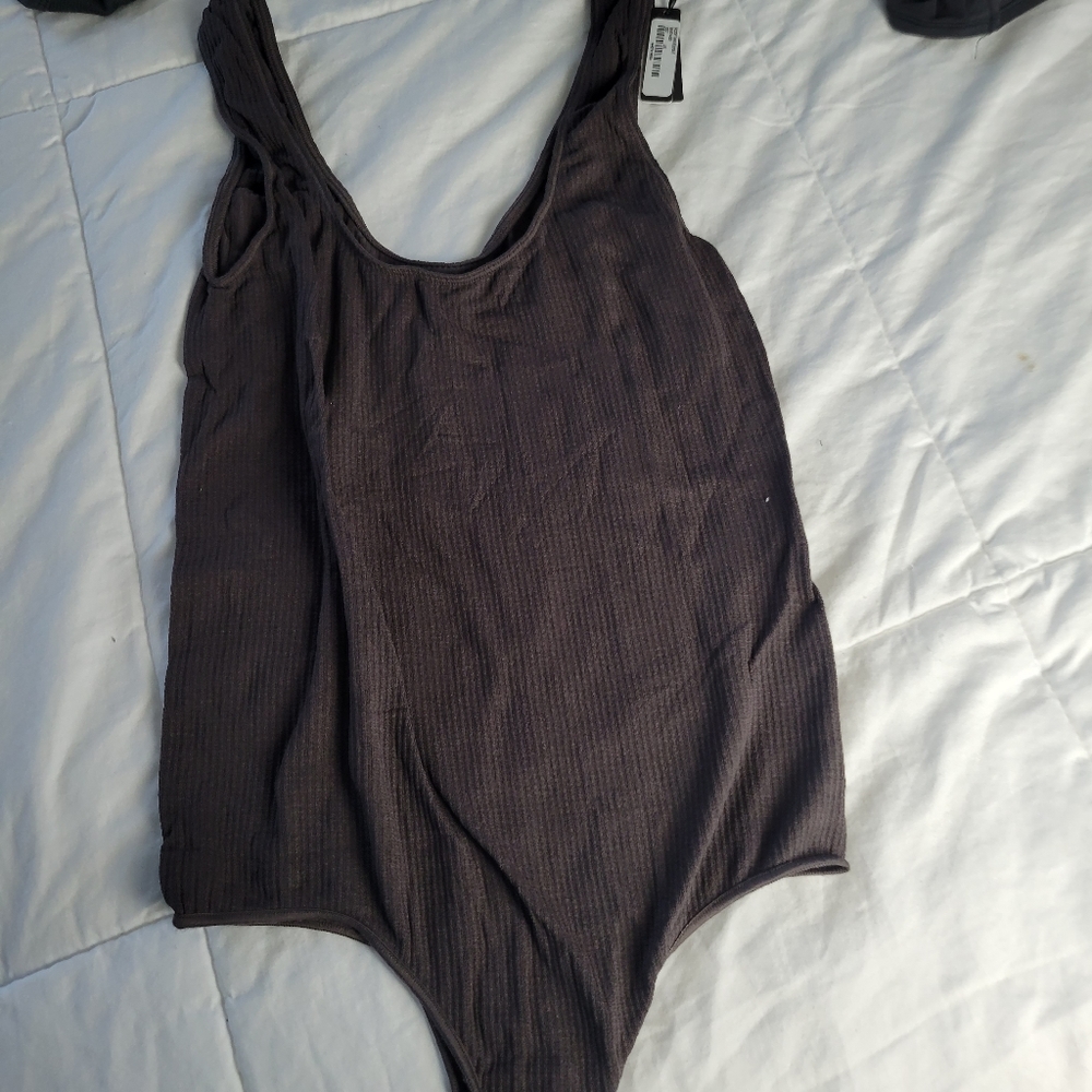 SKIMS Ribbed Scoop Neck Bodysuit in Black